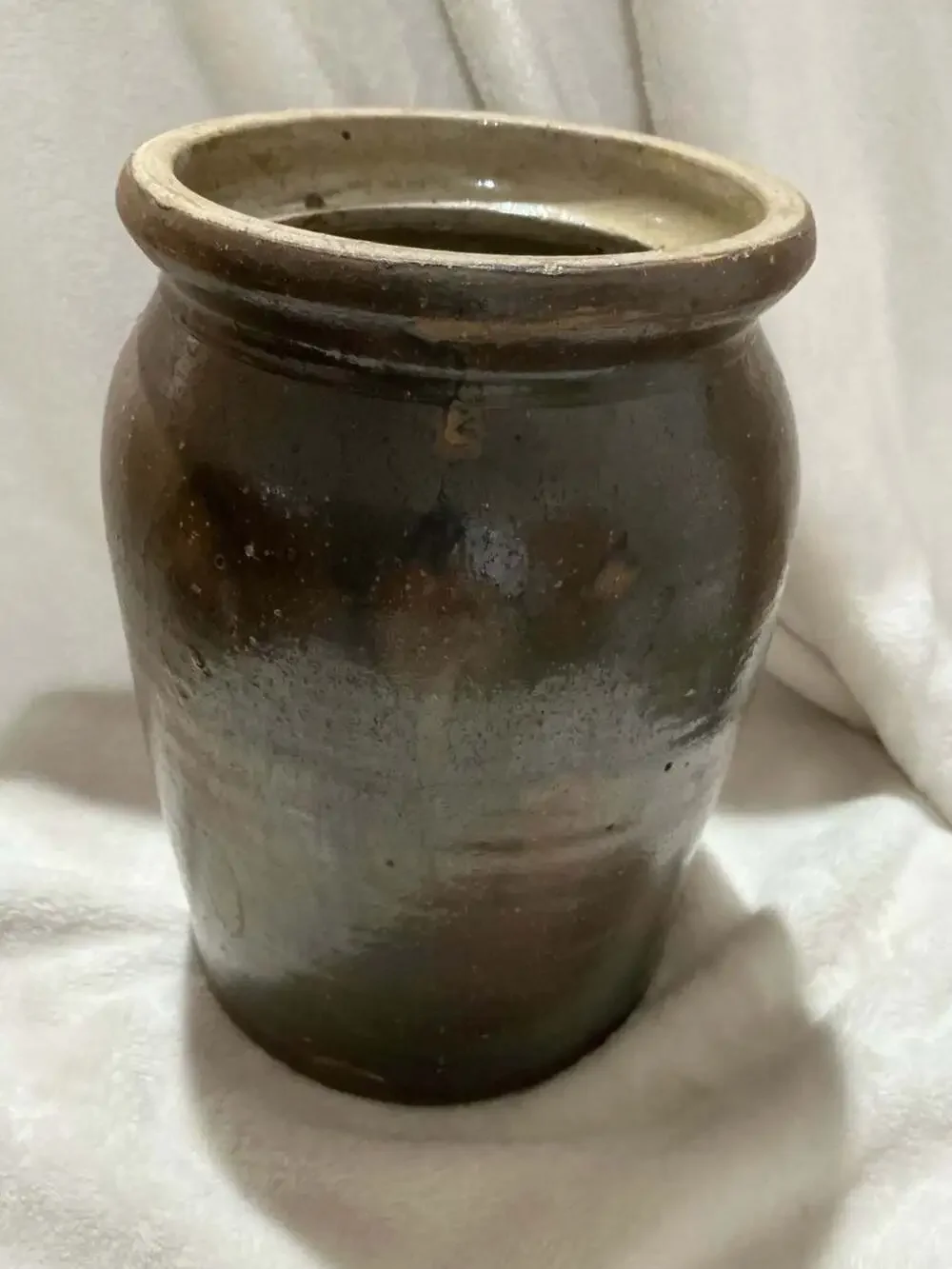 Antique Stoneware Storage Jar Crock Brown Glaze